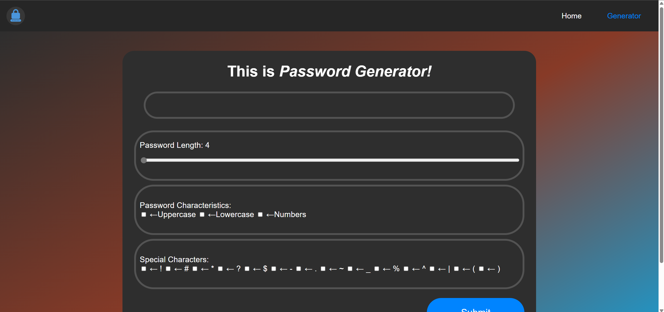 Password Generator page